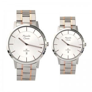 Alexandre Christie AC 8639 Silver Rosegold White Couple